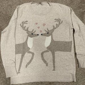 LOFT Womens XL Kissing Reindeer Sweater